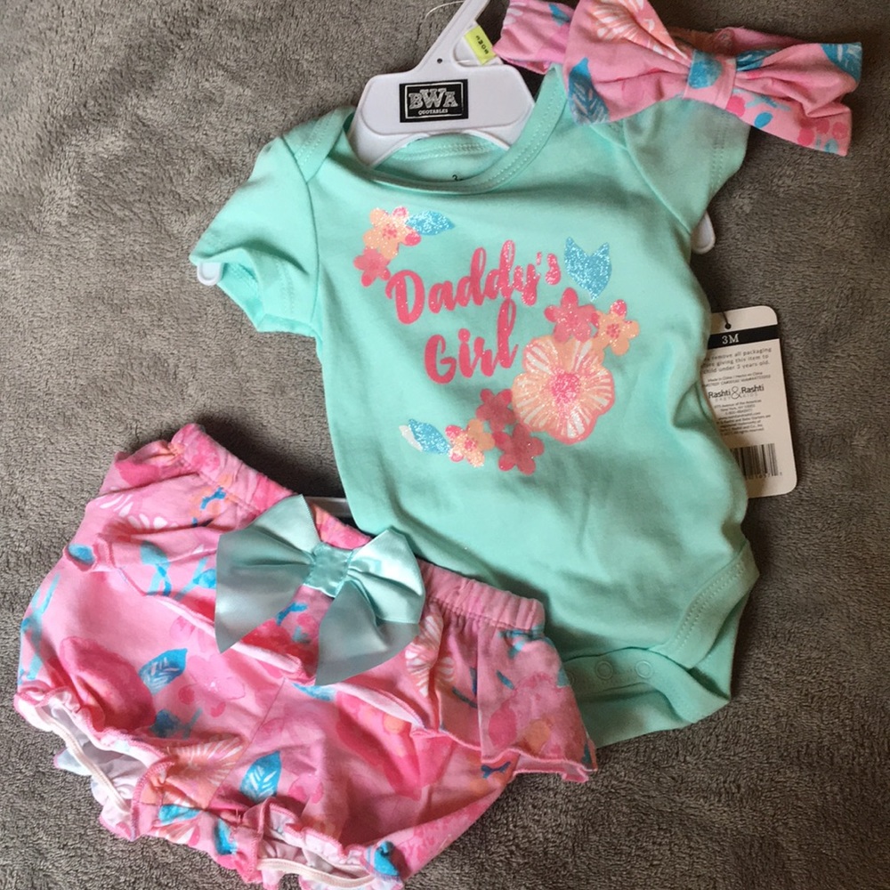NWT baby starters tropical sparkly 3 pc set